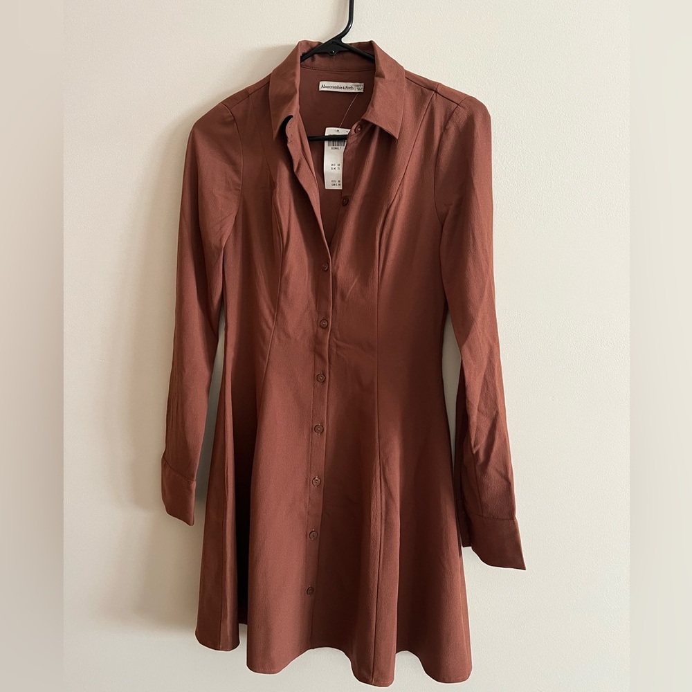 Abercrombie & Fitch Brown Long-Sleeve Dress XXST, Abercrombie shirt dress
